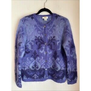 Talbots vintage hand knit Patterned Mohair Blend Button-Up Cardigan Sweater MD